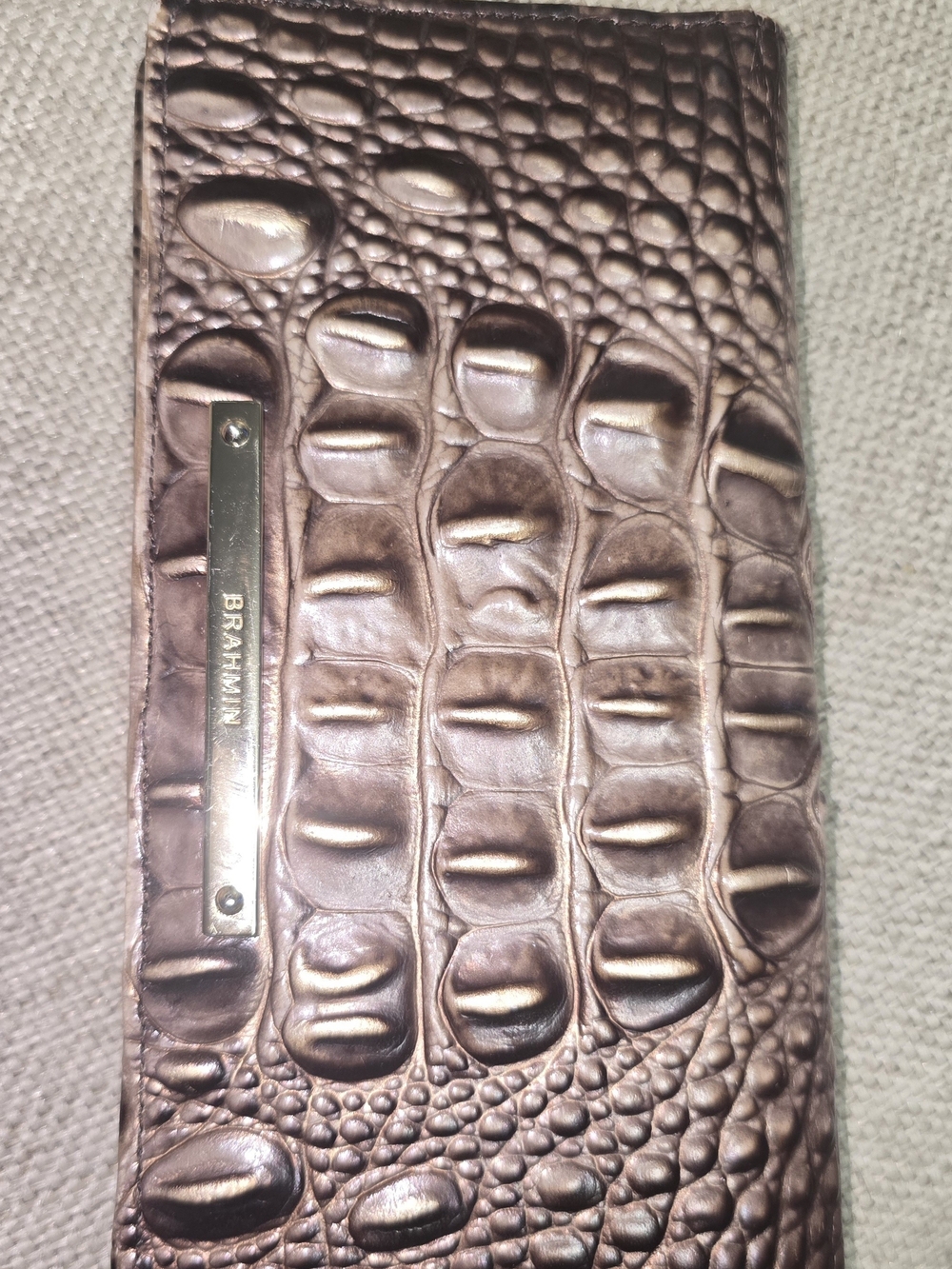 Brahmin Metallic Croc-Embossed Leather Men’s Wallet - Bronze